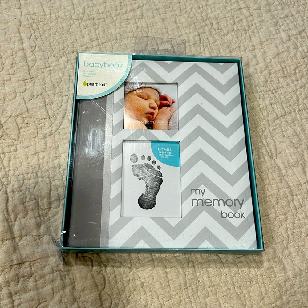 Brand new grey chevron pearhead baby book